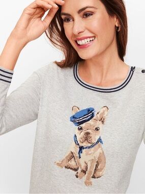 Talbots Frenchie French Bulldog cotton Sweater S